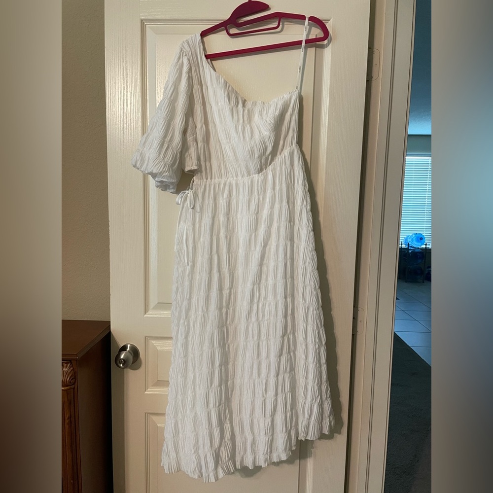 ELOQUII One Shoulder Crinkle MIDI Cocktail Dress